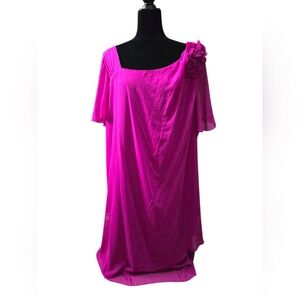 NWT Maggie Barnes Women's 30W Purple Side Zip Dress Fabric Flowers Sheer Overlay